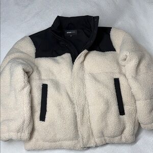 Cream and Black Nova Men Sherpa Jacket - XL